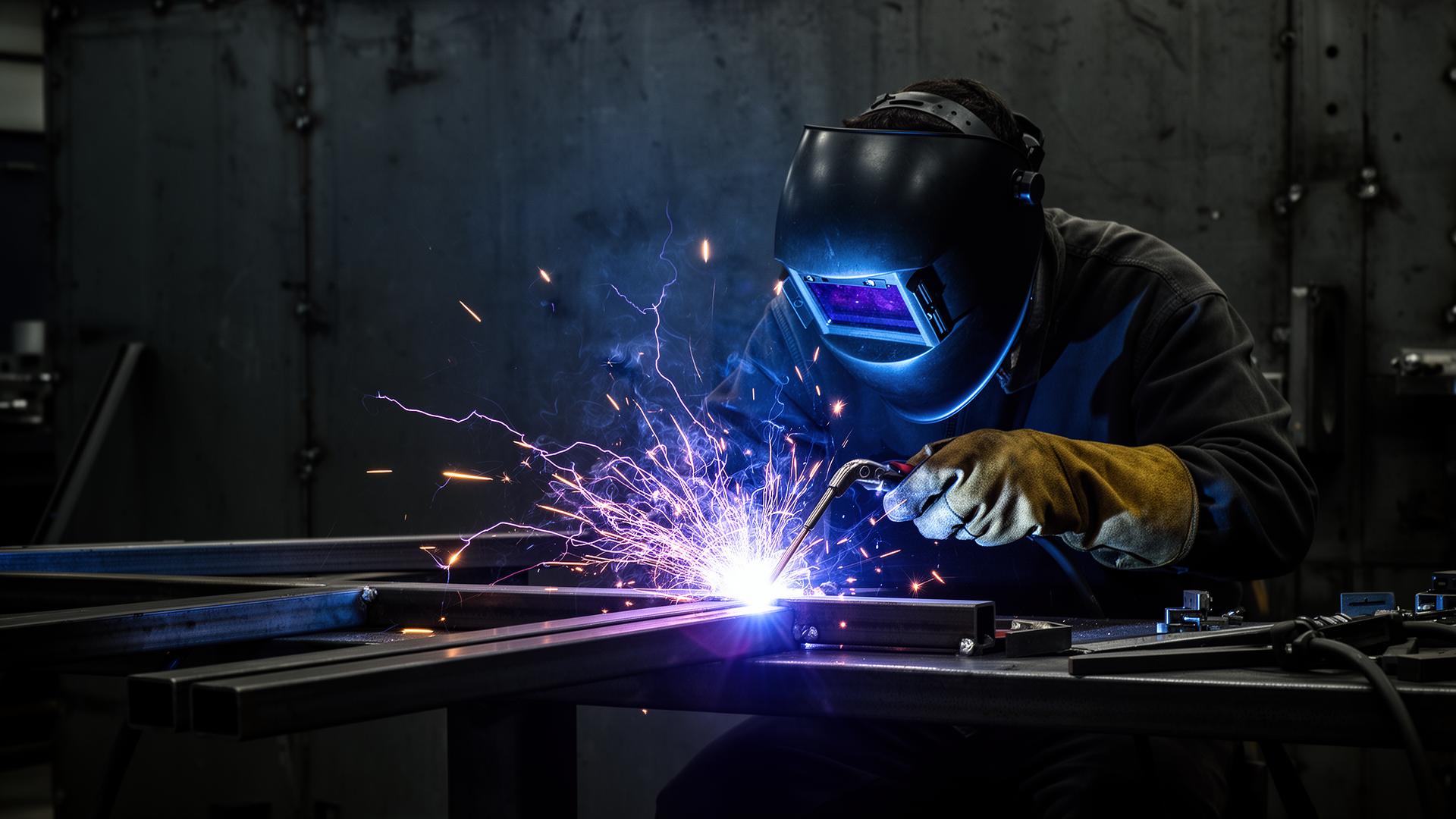 Welder working with sparks